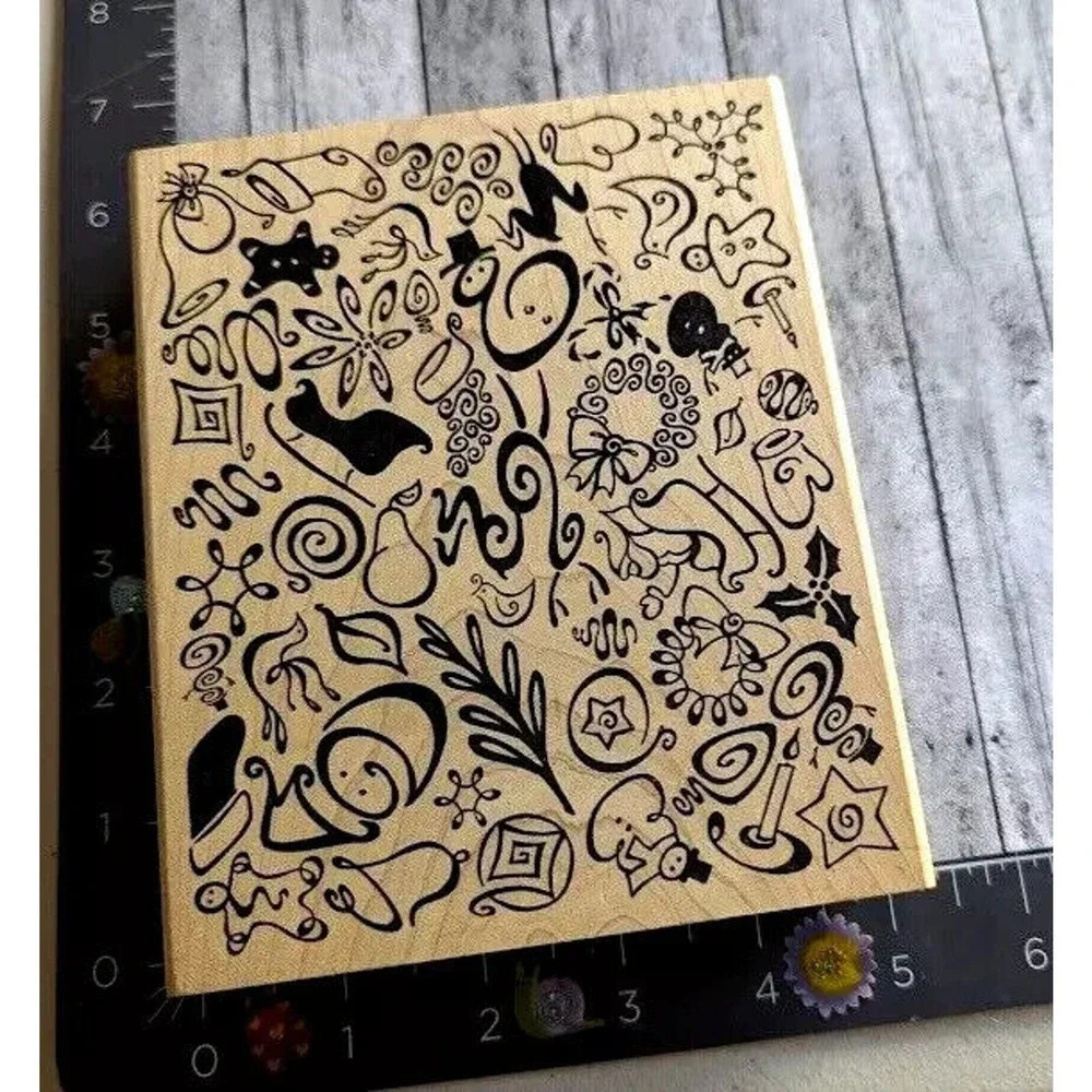 JudiKins Christmas Holiday Background Winter 2399J Rubber Stamp Wood #A17